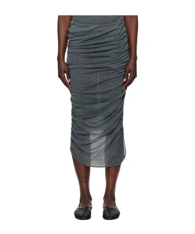 Issey Miyake Gray Ambiguous Wool Midi Skirt In Black