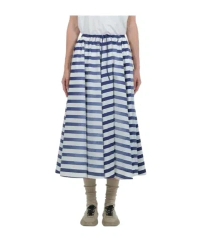 Prada Blue Striped Poplin Midi Full Skirt