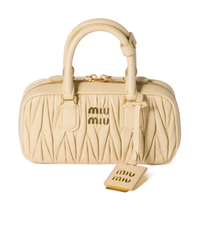 Miu Miu Zip Quilted Leather Top-handle Bag In Neutral