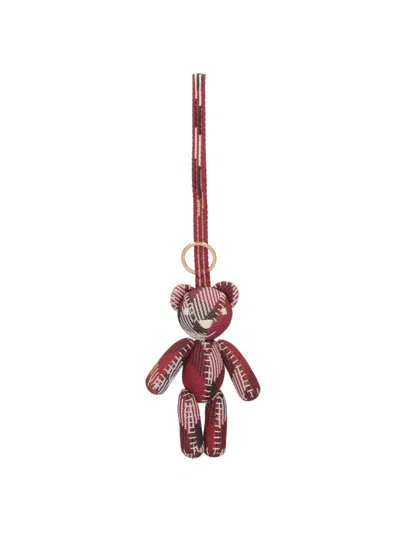 Burberry Fabric Teddy Bear Keyring Case In Red