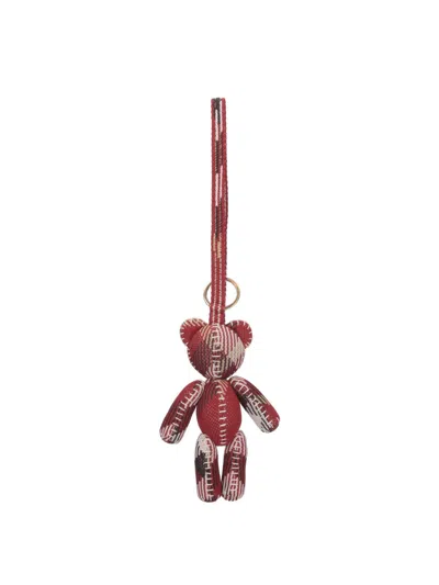 Burberry Fabric Teddy Bear Keyring Case In Red