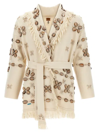 Alanui Ocean Dream Fringe Cardigan With Shell Embellishments In Multicolor