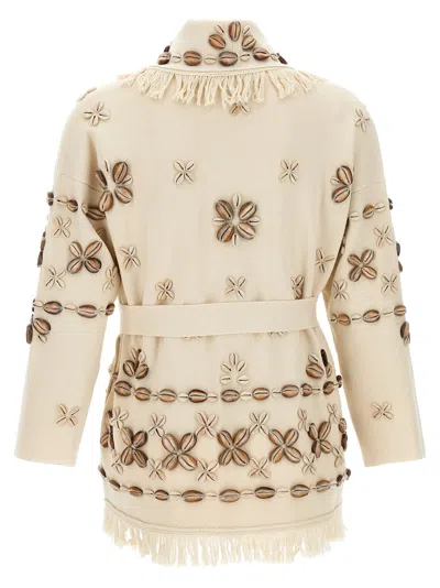 Alanui Ocean Dream Fringe Cardigan With Shell Embellishments In Multicolor