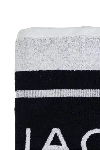 Jacquemus Cruise Towel With Embroidered Palm Tree And Star Motif In White/blue