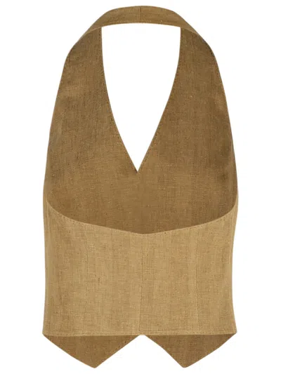 Max Mara 'sauro' Halterneck Buttoned Linen Vest In Brown