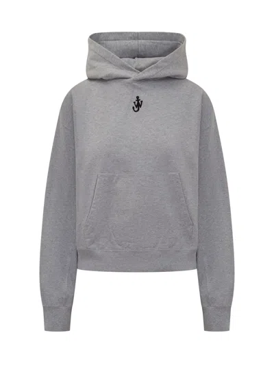 Jw Anderson J. W. Anderson Cropped Grey Hoodie With Relaxed Fit In Grey Melange
