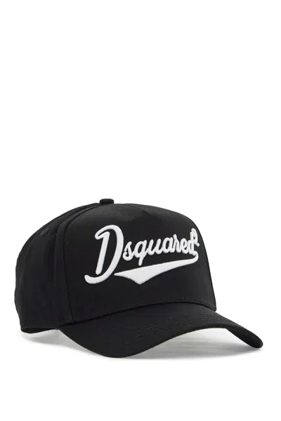 Dsquared2 Black Adjustable Curved Brim Embroidered Baseball Cap In Nero (black)