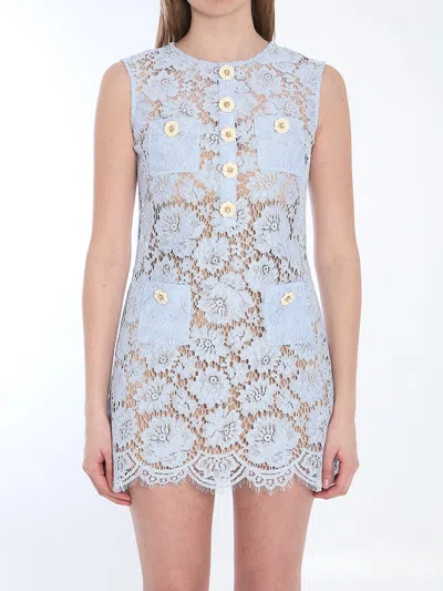 Self-portrait Fine Lace Mini Dress In Blue