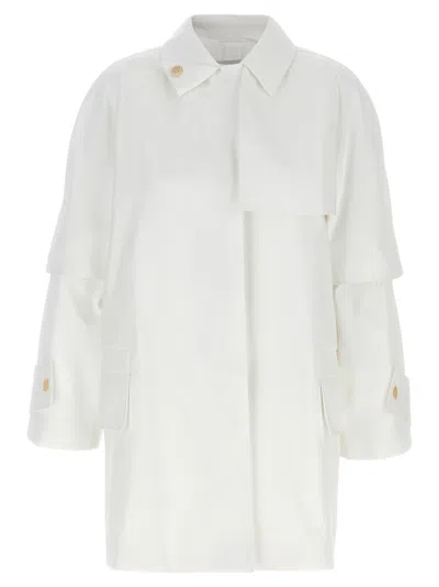 Max Mara Layered Sleeve Coat Featuring Button Detail In White