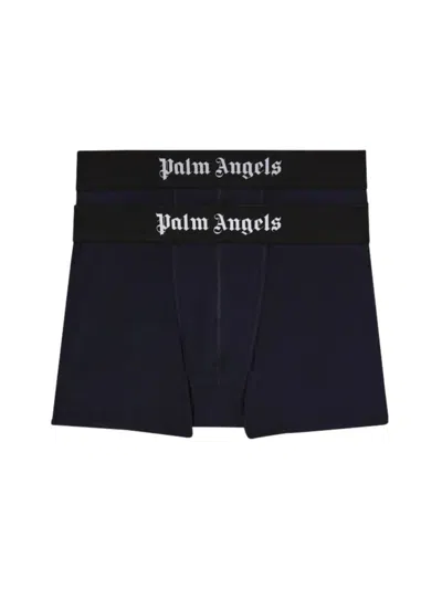 Palm Angels Two-pack Of Cotton Boxer Shorts With Branded Elastic Band In Black