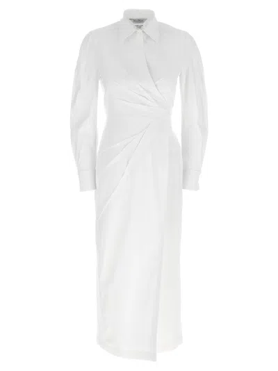 Max Mara Waist Belted French Cuffs Long Sleeve Midi Dress In White