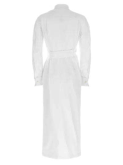 Max Mara Waist Belted French Cuffs Long Sleeve Midi Dress In White