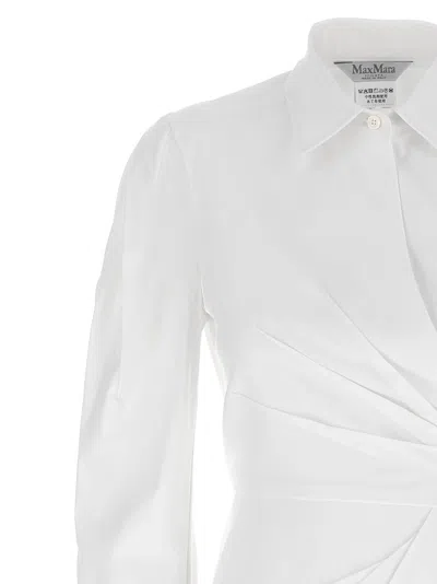 Max Mara Waist Belted French Cuffs Long Sleeve Midi Dress In White