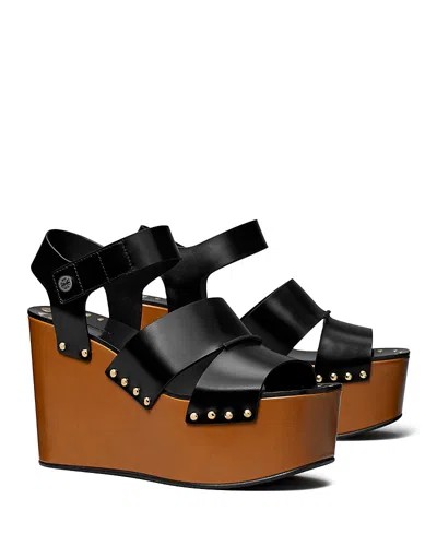 Tory Burch Studded Platform Wedge Sandal In Perfect Black