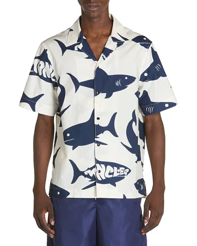 Moncler Chemise À Manches Courtes En Coton À Imprimé Requin In Blue
