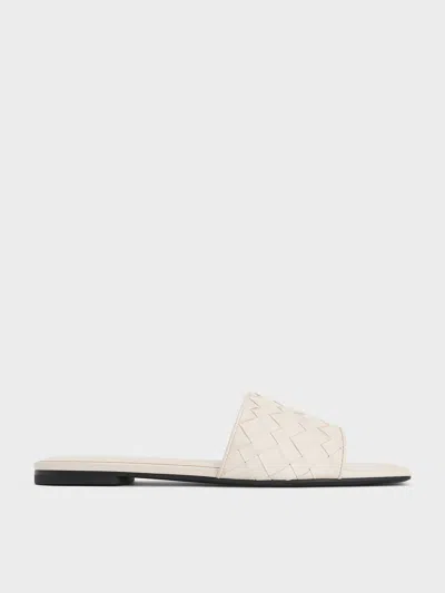Charles & Keith - Woven Slide Sandals In Chalk