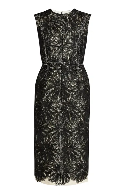 Erdem Metallic Thread Lace Pencil Midi Dress In Black