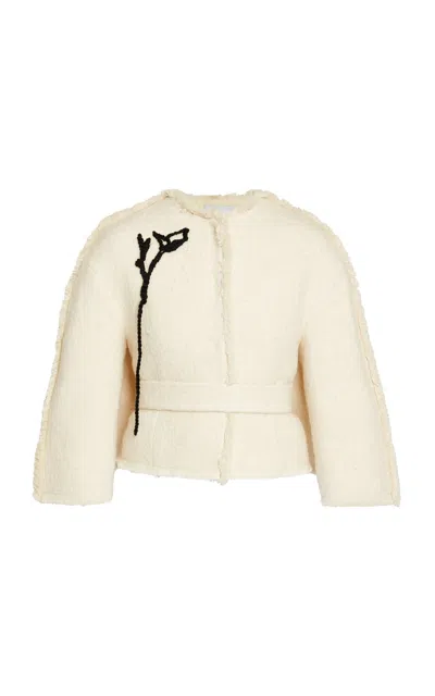 Erdem Appliquéd Cotton-blend Cocoon Jacket In Ivory