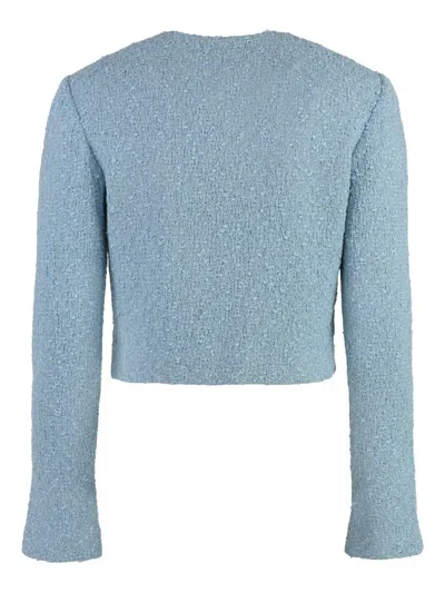 St John Multi Boucle Tweed Knit Crop Jacket In Blue