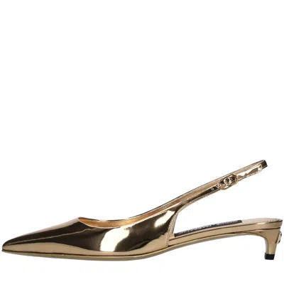 Dolce & Gabbana Gold Pointed Slingback With Kitten Heel In Mirrored Leather Woman In Oro Metallici E Grigi