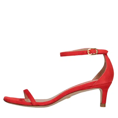 Stuart Weitzman 50mm Heel Sandals In Coral Suede In Rosso Vivaci