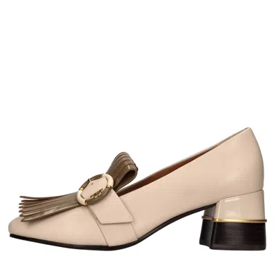 Tory Burch Moccasin In Cream Leather With Naplak Fringe In Beige Chari