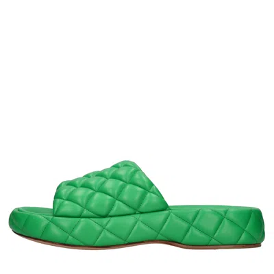 Bottega Veneta Padded Leather Flat Sandals In Verde Blu E Verdi