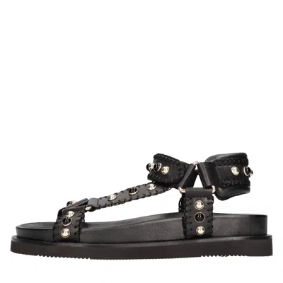 Ash Leather Sandal In Nero Scuri