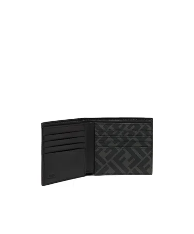 Fendi Squared Ff Leather Compact Bi-fold Wallet In Black
