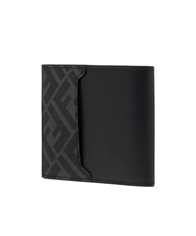 Fendi Squared Ff Leather Compact Bi-fold Wallet In Black