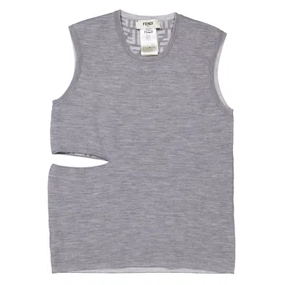 Fendi Sleeveless Wool Top With Unique Cut-out Detail In Gray