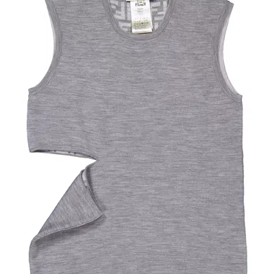 Fendi Sleeveless Wool Top With Unique Cut-out Detail In Gray