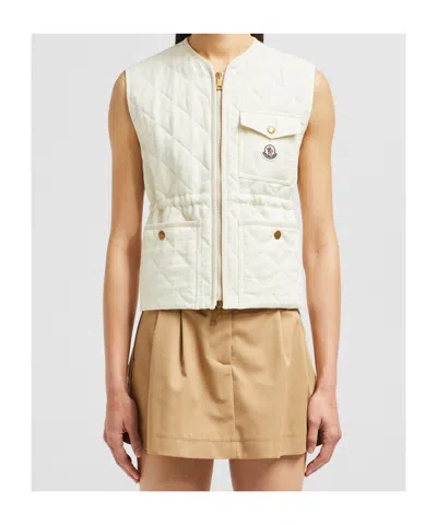 Moncler Vigny Diamond Quilted Linen Vest In Nude