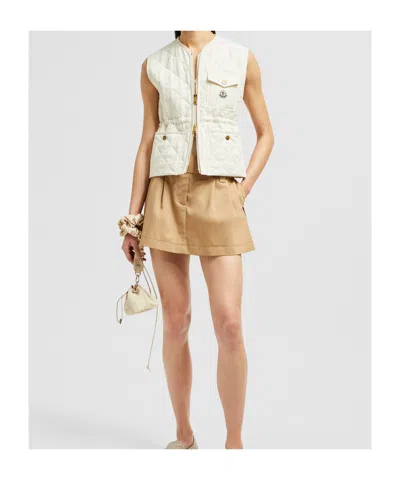 Moncler Vigny Diamond Quilted Linen Vest In Nude