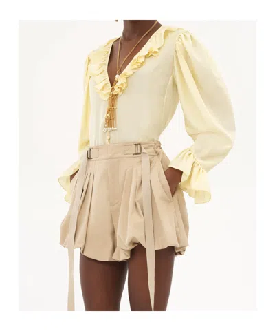 Chloé V-neck Ruffle Top In Silk Habotai In Nude