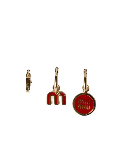 Miu Miu Three Metal Earrings Set In Multicolor