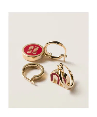 Miu Miu Three Metal Earrings Set In Multicolor