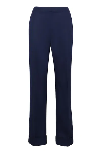 Aspesi High-rise Cotton Trousers With Roll-up Cuffs In Blue