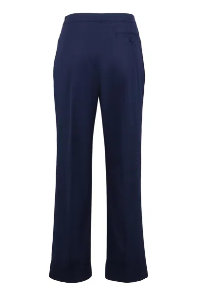 Aspesi High-rise Cotton Trousers With Roll-up Cuffs In Blue