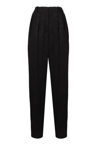 The Mannei Silk Trousers With Belt Loops And Sequin Embellishments In Black