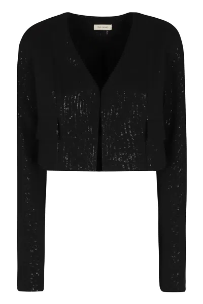 The Mannei Cropped Silk Jacket Sequin Embellishments In Black