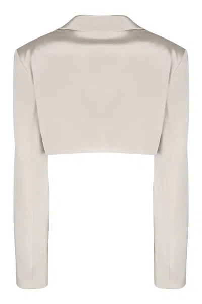 The Mannei Silk Blazer With Textured Lapel And Cropped Length In Beige