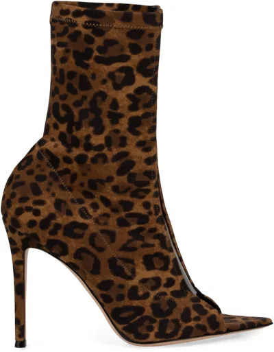 Gianvito Rossi Leather Ankle Boots In Animal Print