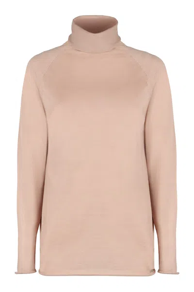 Kiton Ribbed Cashmere Turtleneck Sweater With Long Sleeves In Pink