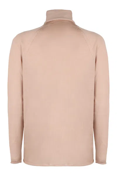 Kiton Ribbed Cashmere Turtleneck Sweater With Long Sleeves In Pink