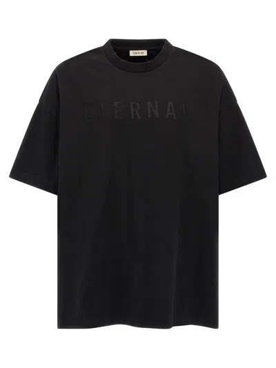 Fear Of God 'eternal' Black Crewneck T-shirt With Tonal Embroidery On The Front And Logo Patch On The Rear