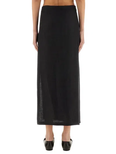 Alysi Linen Skirt With Slit In Black
