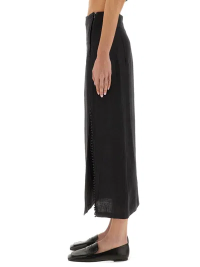 Alysi Linen Skirt With Slit In Black