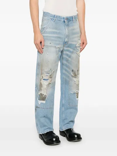 Mm6 Maison Margiela Medium Blue Denim Distressed Jeans