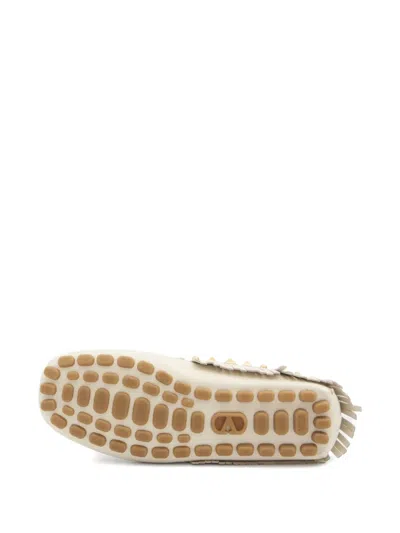 Valentino Garavani Fringed Leather Loafers Metal Rivets In White